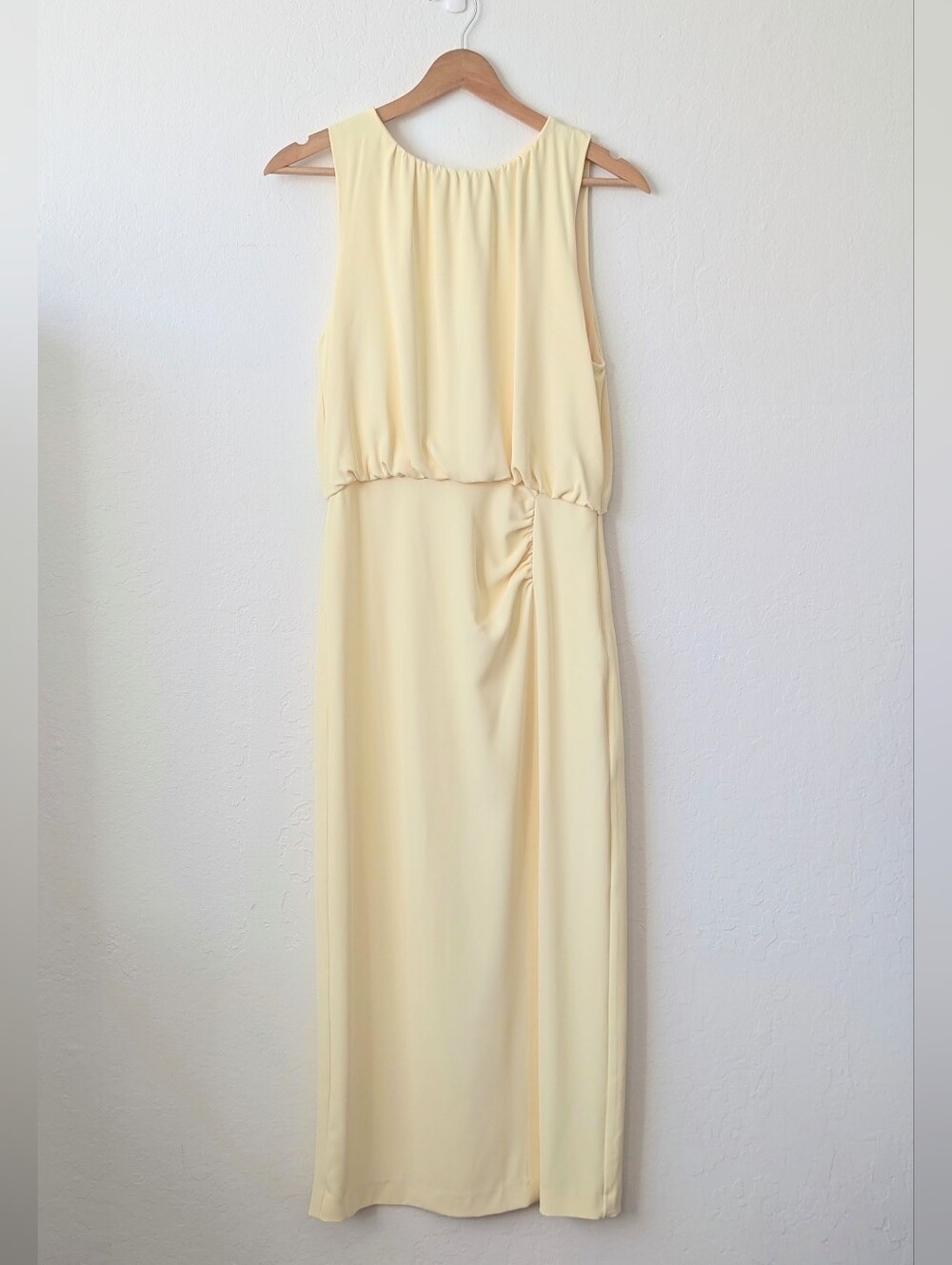 NWOT Zara Soft Lemon Yellow Sleeveless Draped Midi Dress Size Small